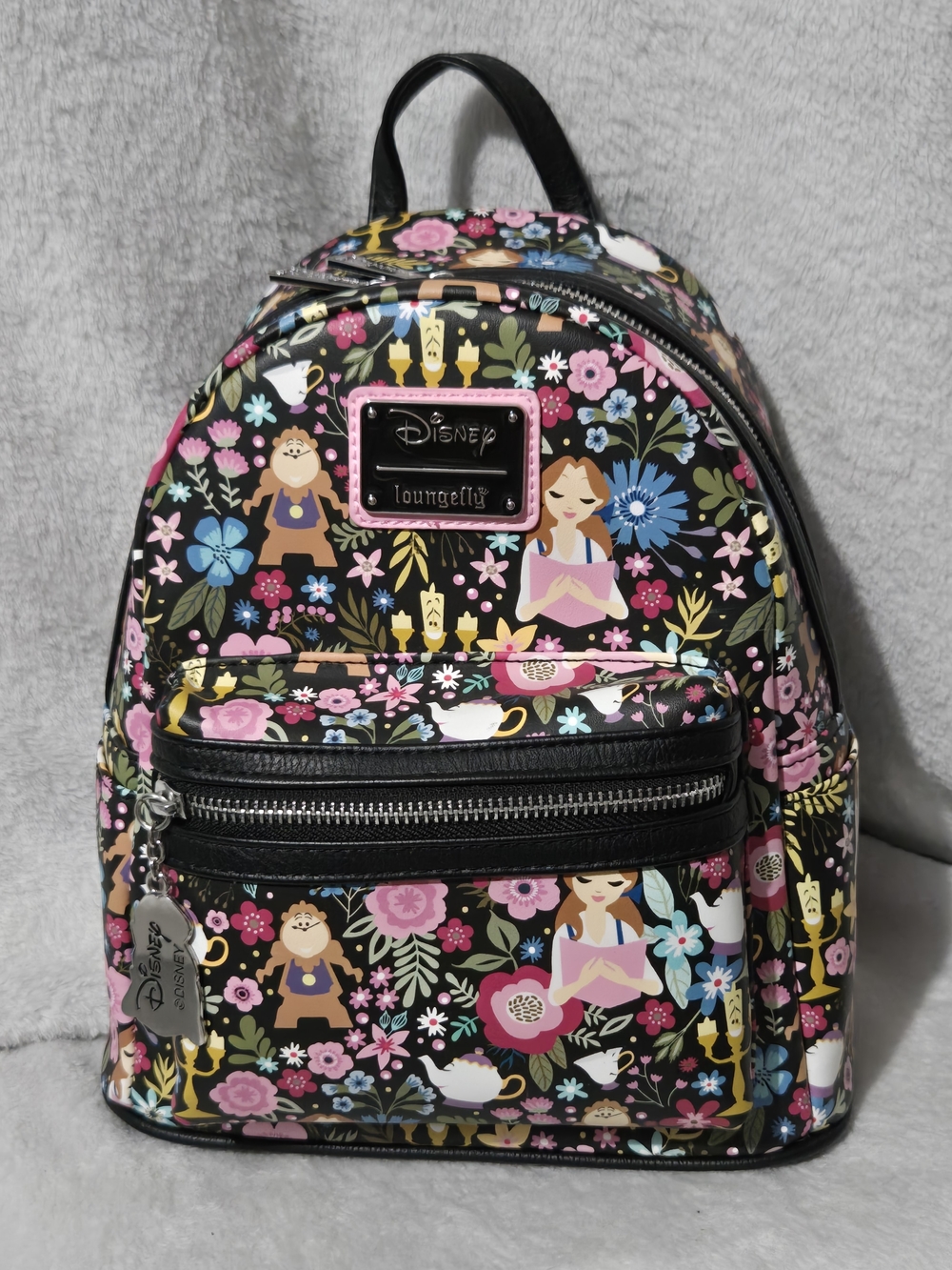Disney x Loungefly Floral Beauty and the Beast Mini Backpack - Black Pink